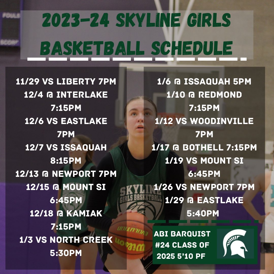 2023-24 Skyline Varsity Girls Basketball Schedule 
Excited for the upcoming season starting on Wednesday!