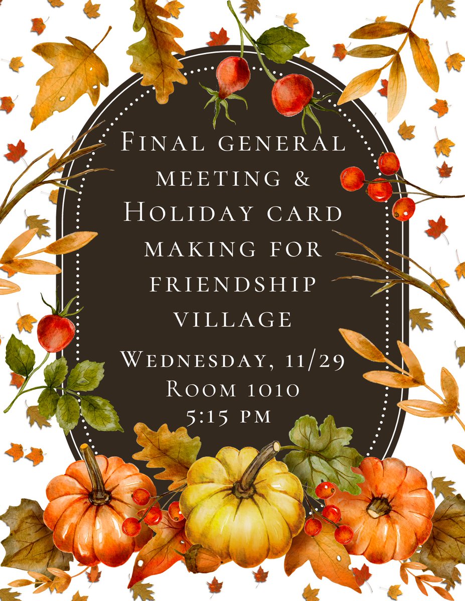 NSSLHAatWMU's tweet image. Happy Thanksgiving everybody! A few reminders: our final general meeting is next week on Wednesday, with holiday card making directly afterward. I hope to see you all there, and have a safe, fun weekend!🦃🍂