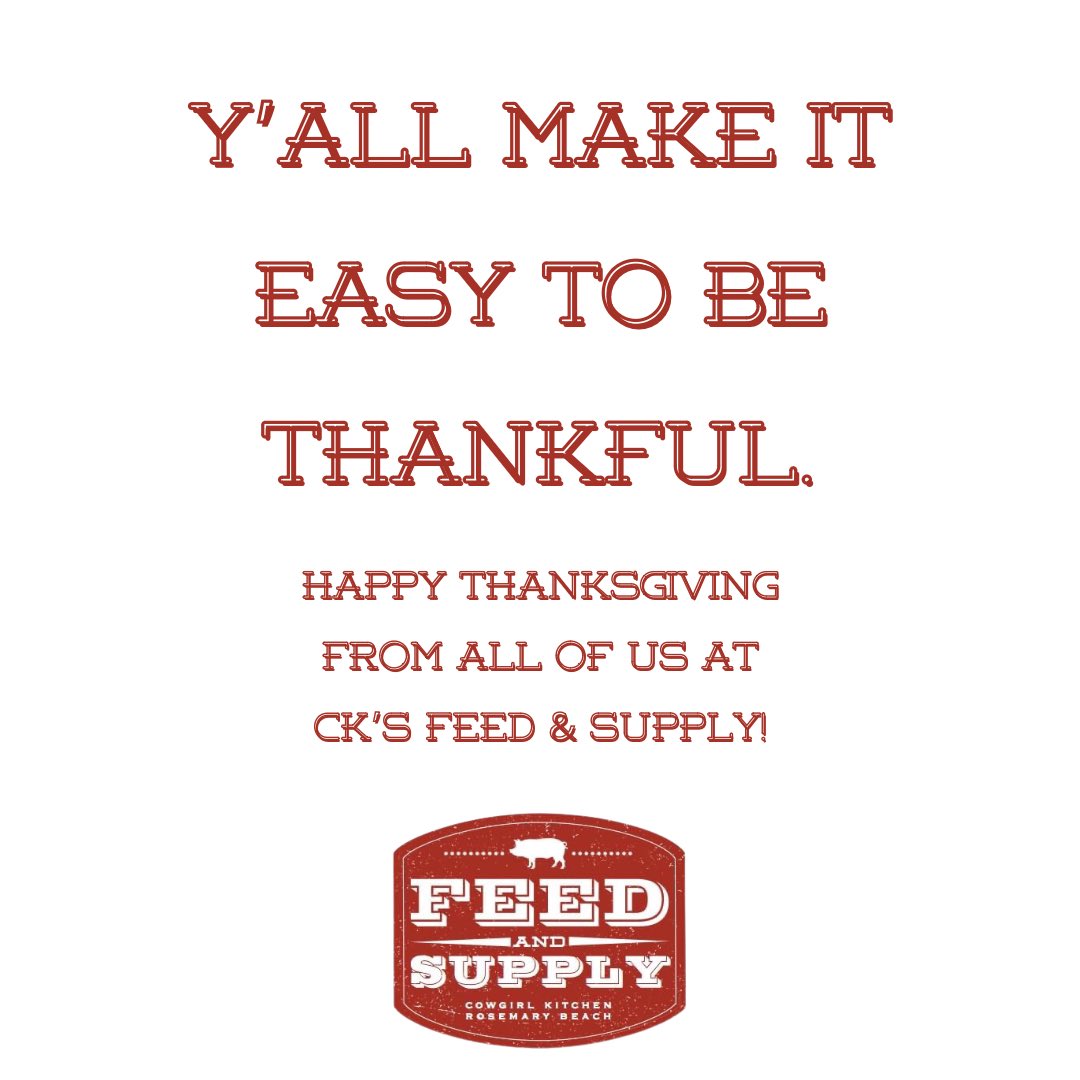 ckfeedandsupply's tweet photo. Y’all make it easy to be thankful. 🌾🦃 Happy Thanksgiving from CK Feed &amp; Supply! 🍁🍂 Hoping you had a day filled with gratitude, good company, and hearty feasts.

#30A #RosemaryBeach #HappyThanksgiving #ShopRosemaryBeach #Hey30A #Shop30A #30ALife #CKsFeedandSupply https://t.co/MseT5uooxB