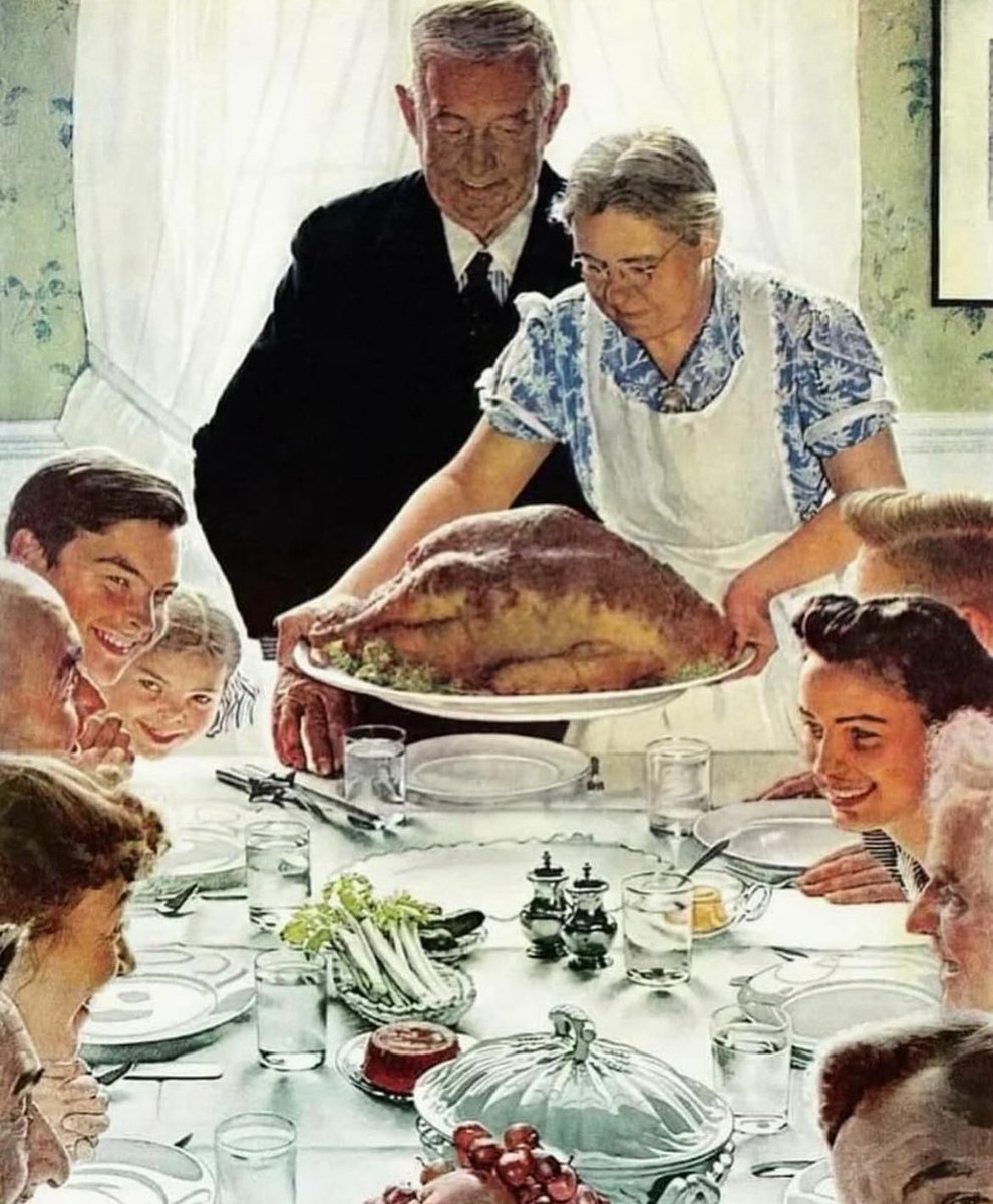 Norman Rockwell's Thanksgiving. This painting was created in November 1942 and published in the March 6, 1943 issue of The Saturday Evening Post. All of the people in the picture were friends and family of Rockwell in Arlington, Vermont, who were photographed individually and…