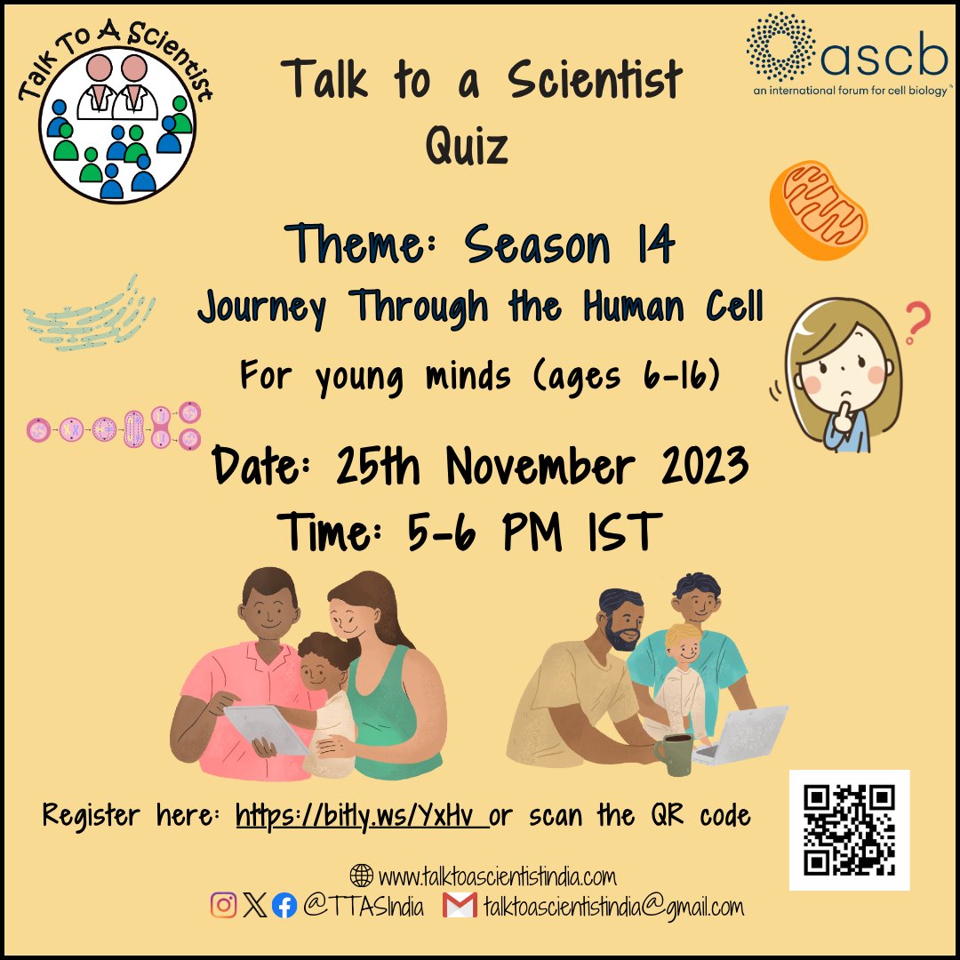 TTASIndia's tweet photo. Remember, the TTAS Quiz on Cell Biology is TOMORROW! 🧬👩🔬
Set your alarms, charge those brain cells, and join us for a science-packed adventure! 🚀💡
Register: https://t.co/hPnS1NO1z5
#learnwithTTAS #science #scienceforkids #scicomm #scienceoutreach #cellbiology #ASCBCOMPASS https://t.co/U1Ttq6PxWA