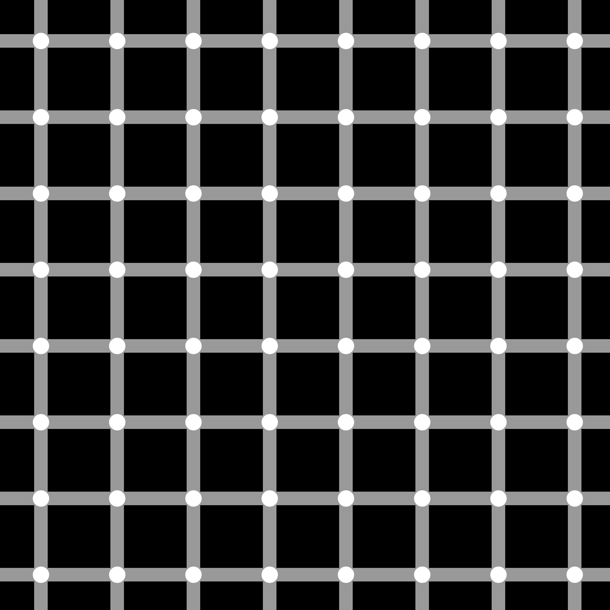 pickover's tweet photo. Reality shatter.

For some people, as they move their eyes around the image, dark dots quickly appear and disappear at the intersections.  https://t.co/4BWnhHFtQx https://t.co/698mlhacji