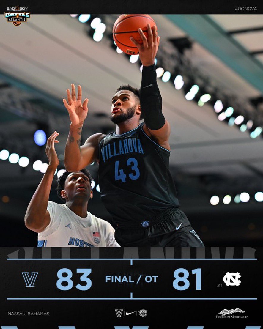 Signature win for @NovaMBB @kyleneptune ..thankful for the players, coaches, staff and all of NovaNation that makes this program so special. Let’s get one more tomorrow!!!🔵⚪️