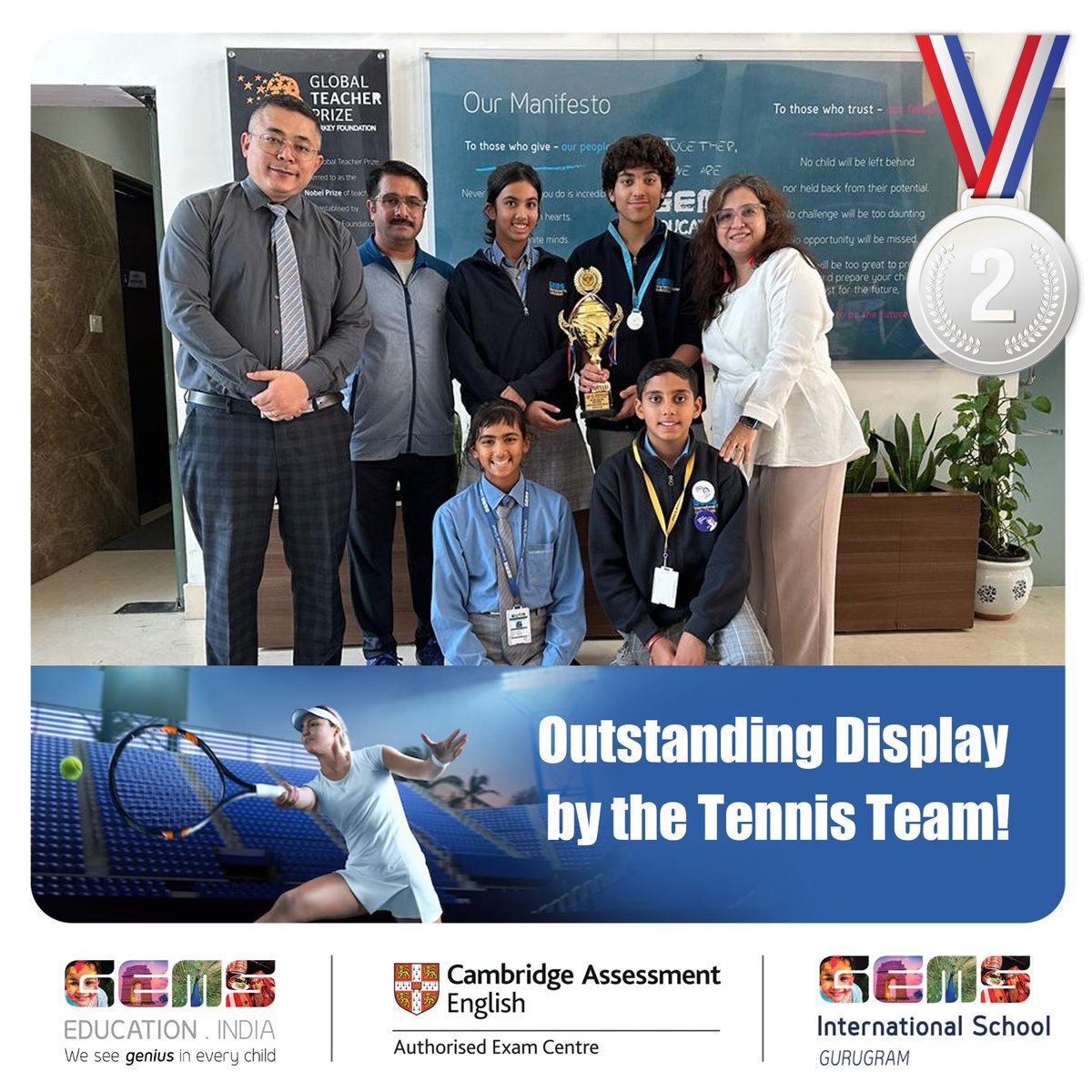 Our school's tennis squad delivered an exceptional performance, securing the 2nd position at the Khel Mahotsav hosted by K R Mangalam World School, Gurugram on November 17 and 18, 2023.
#cbse #bestschool #bestdayschool #gurugramschools #bestschoolingurugram
