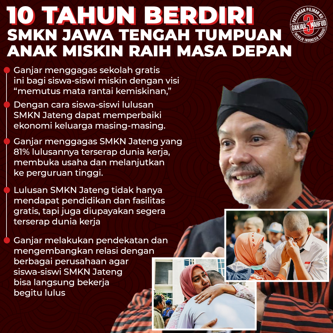 Alsharaizzah's tweet photo. Berkat Ganjar, SMKN Jateng Berhasil Jadi Tumpuan Bagi Siswa Kurang Mampu untuk Raih Masa Depan.

Gemoy Imam Mahdi Adian Papua Muhammadiyah Ketua KPK Bahlil Jumat https://t.co/QW1IN2rq5a