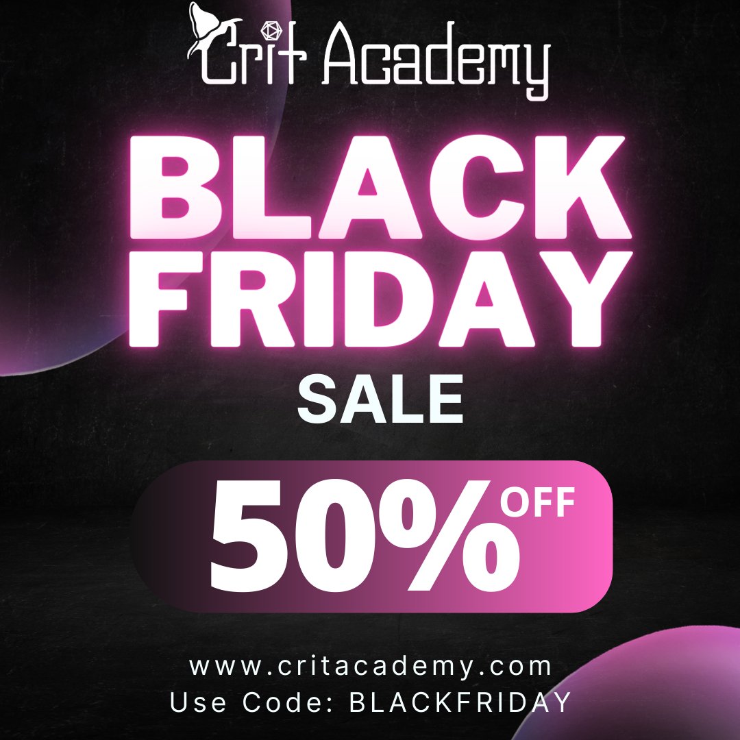 Shop Now at critacademy.com and save 50% off your order!
Use Code BLACKFRIDAY
#blackfriday #ShopSmall #dnd