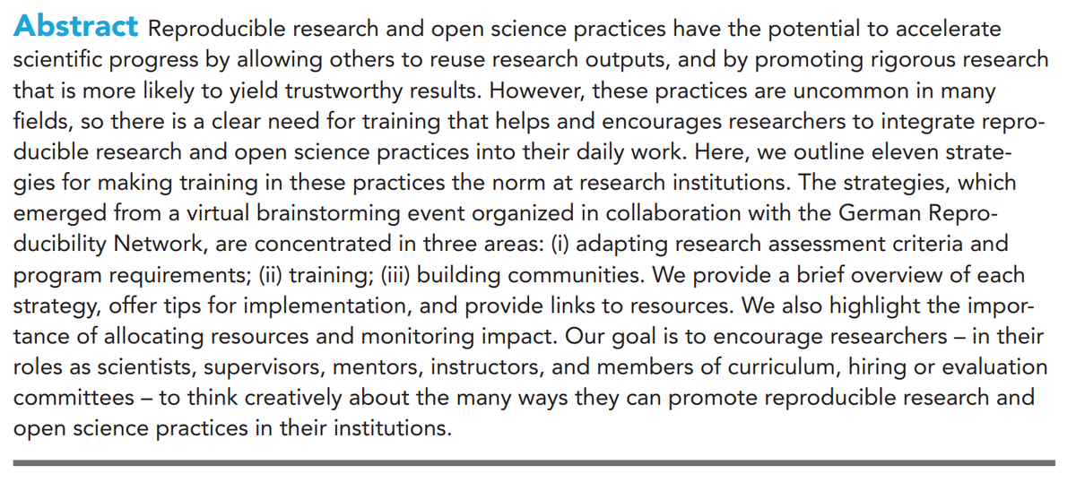 Out in @eLife, our interdisciplinary & fun collaboration summarizing the ideas of 52❗️co-authors based across 🇩🇪 & beyond 🇦🇹🇩🇰🇬🇧 We discuss how to make reproducible & #OpenScience training the NORM at research institutions, providing 11 strategies 📰 doi.org/10.7554/eLife.…