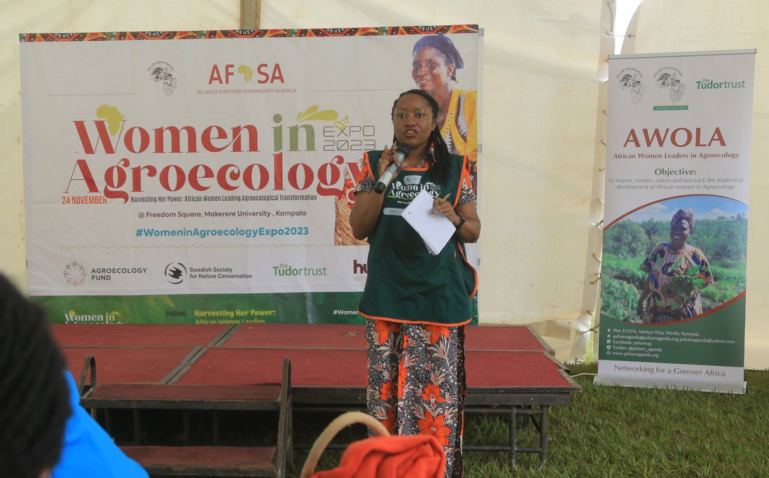 We are here to celebrate the whole day. We are going to showcase the contribution of women in agroecology with their emphasis to their pivotal role in Agriculture as a whole.
 African Agroecological Enterprenuership project officer~ Ruth Nabaggala
#WomeninAgroecologyXpoUg2023