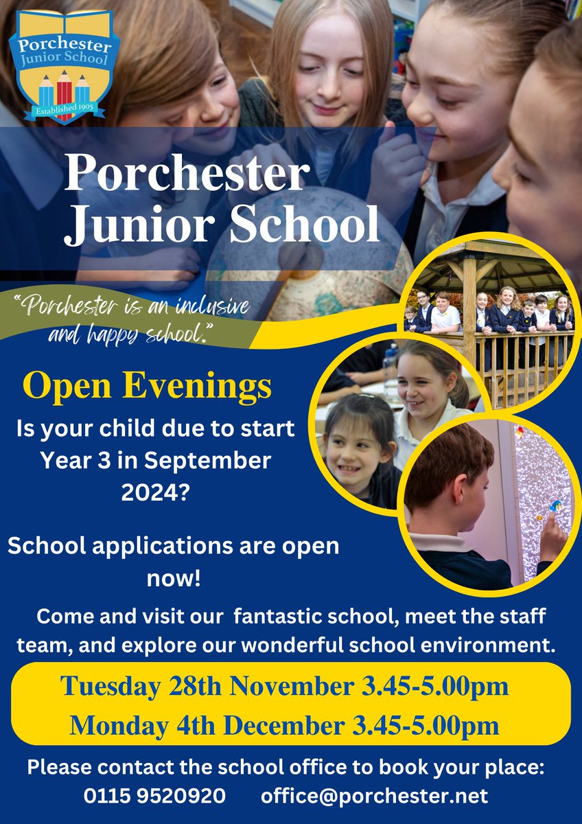 Do you have a child due to start Year 3 in September 2024? If so, please come and visit us on our open evening to learn about everything that makes our school so amazing. 
#PrideofPorchester <a href="/FlyingHighTrust/">Flying High Partnership</a>