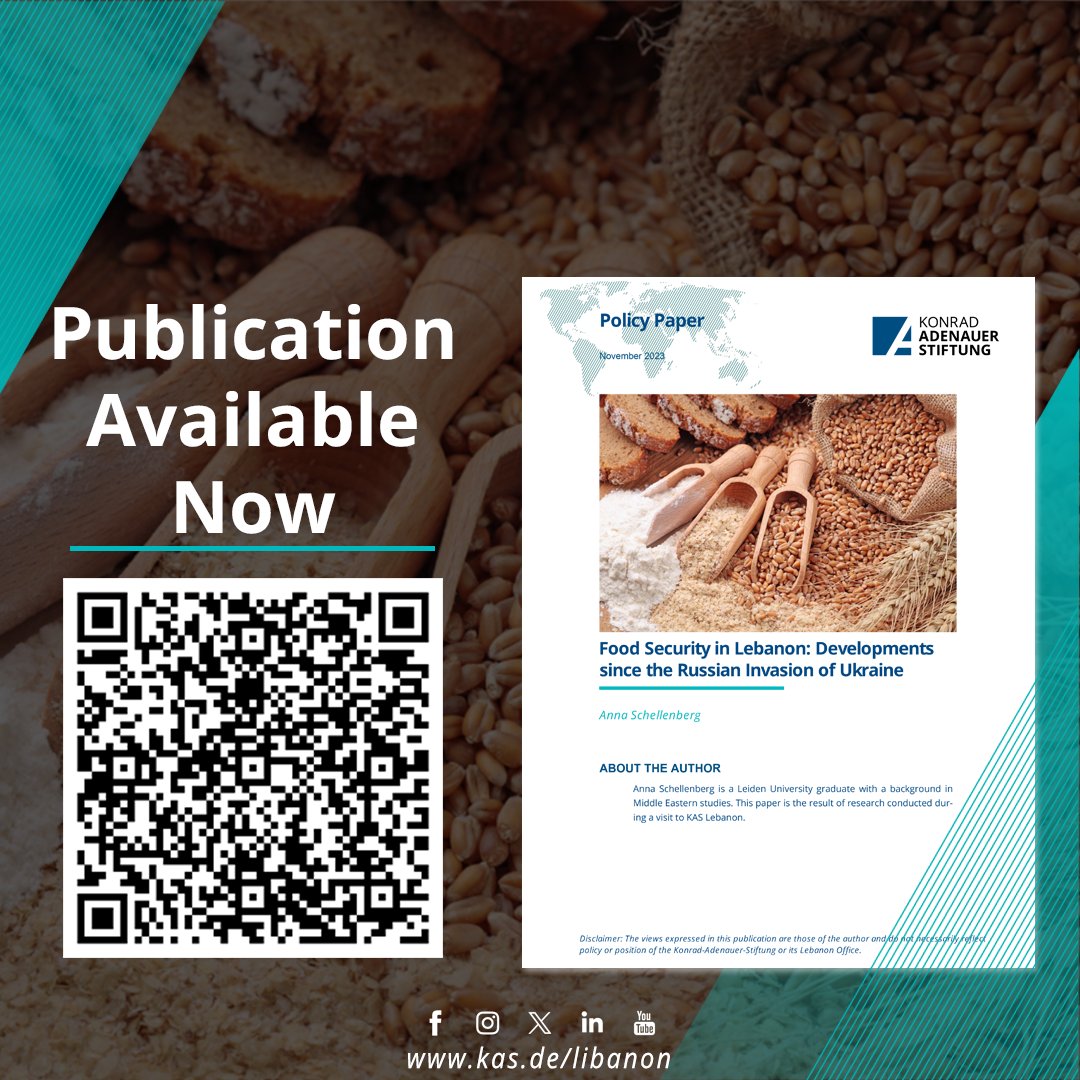 KAS_Lebanon's tweet image. 📣 New Publication Alert 📣
What does the invasion of #Ukraine mean for #Lebanon's current food security status?
Read our latest paper for a comprehensive look at the current status and potential repercussions. 👇
kas.de/en/web/libanon…

#KASLebanon #FoodSecurityMatters