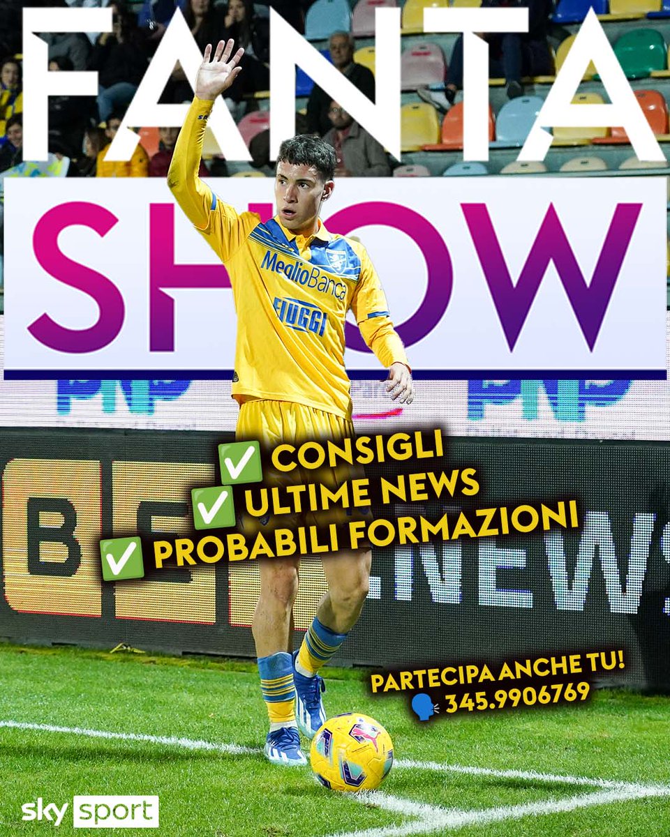 📣 Torna #SkyFantaShow
🗓 Oggi alle 1️⃣8⃣ su #SkySport 24
👥 Con
<a href="/MarioGiunta/">Mario Giunta</a>
<a href="/DavidePolizzi82/">Davide Polizzi</a>
<a href="/fains/">Valerio Spinella</a>

🤔 Dubbi sulla formazione❓
🗣️ Mandaci un messaggio vocale su whatsapp al numero 345.9906769

🔊 I migliori saranno ascoltati in trasmissione
#SkySerieA
