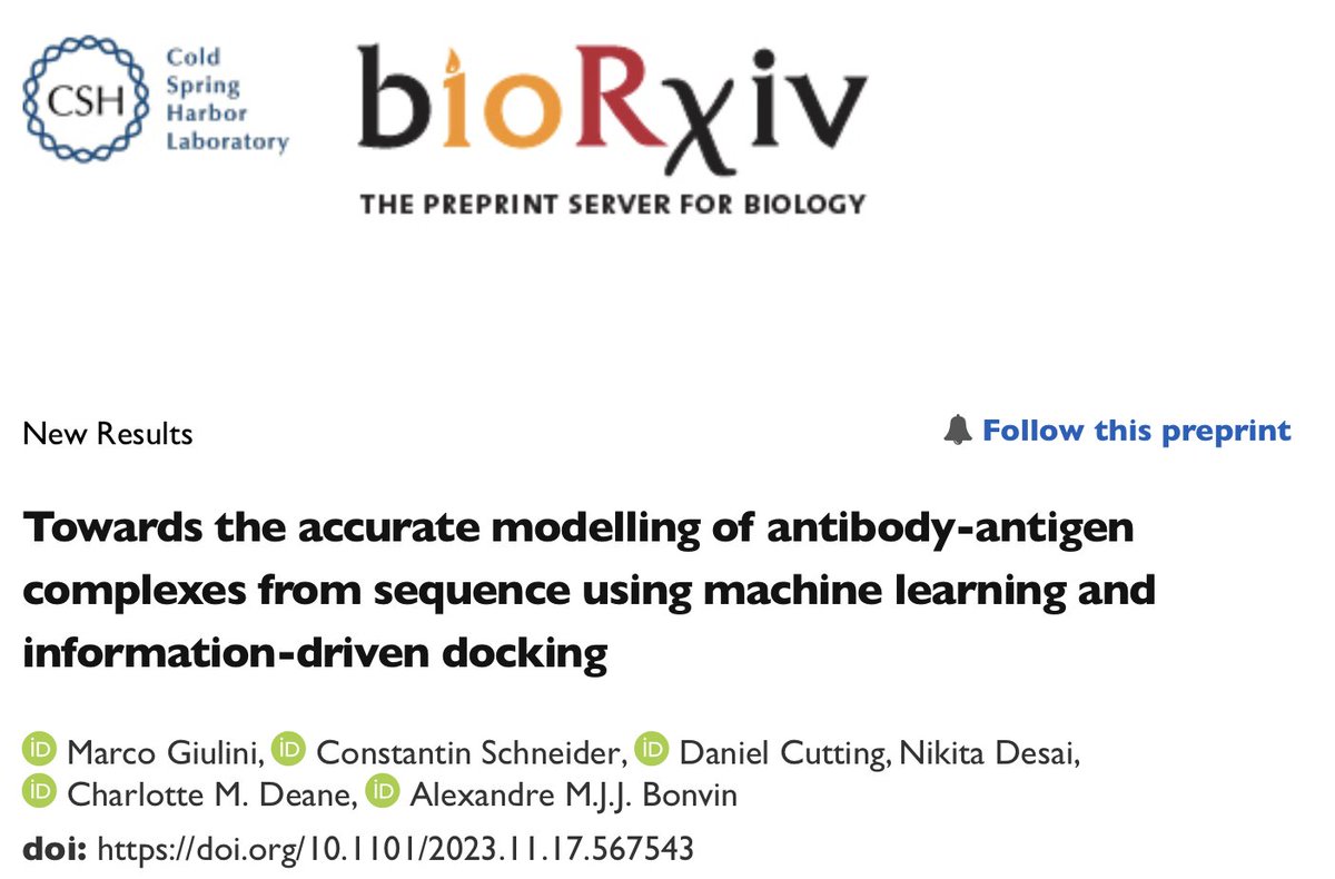 amjjbonvin's tweet photo. Glad to see our work lead by Marco Giulini @MarkDownThere  on antibody-antigen modelling from sequence now in BioRxiv! A great collaboration with the team of Charlotte Deane at @exscientiaAI 

https://t.co/VET2rEsmdh https://t.co/sTqJKWAa7Z