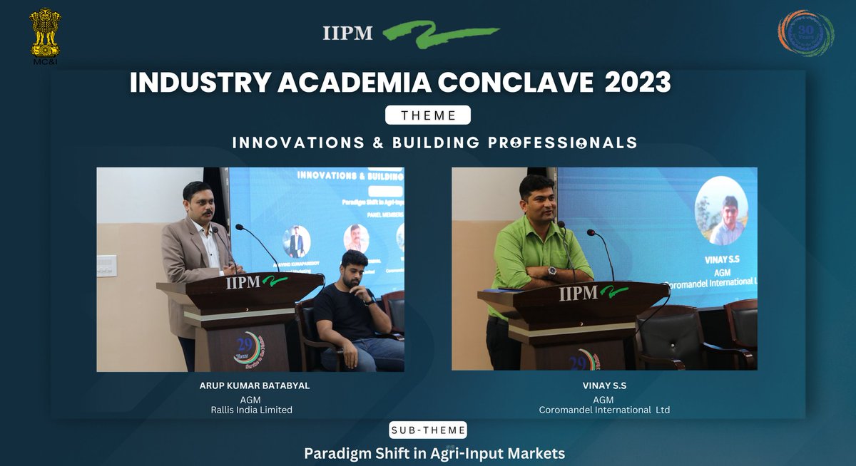 iipm_bangalore's tweet image. #IIPMB was delighted to host the panel discussion with Mr. Sai Aravind Kunapareddy ( Lead marketing ) #Fasal, Mr. Sanket Belgudri  ( AGM ) #Netafim, Mr. Arup Kumar Batabyal ( AGM ) #Rallis India Ltd, Mr. Vinay S ( AGM ) #Coromandel, at the Industry Academia Concalve 2023,