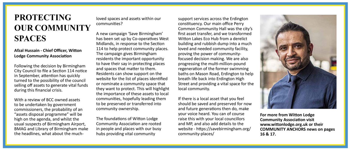 Chief Officer of @wittonlodge Community Association @Afzal_H on @savebirmingham and protecting our community spaces. Read the article @ErdingtonLocal erdingtonlocal.com/category/commu…