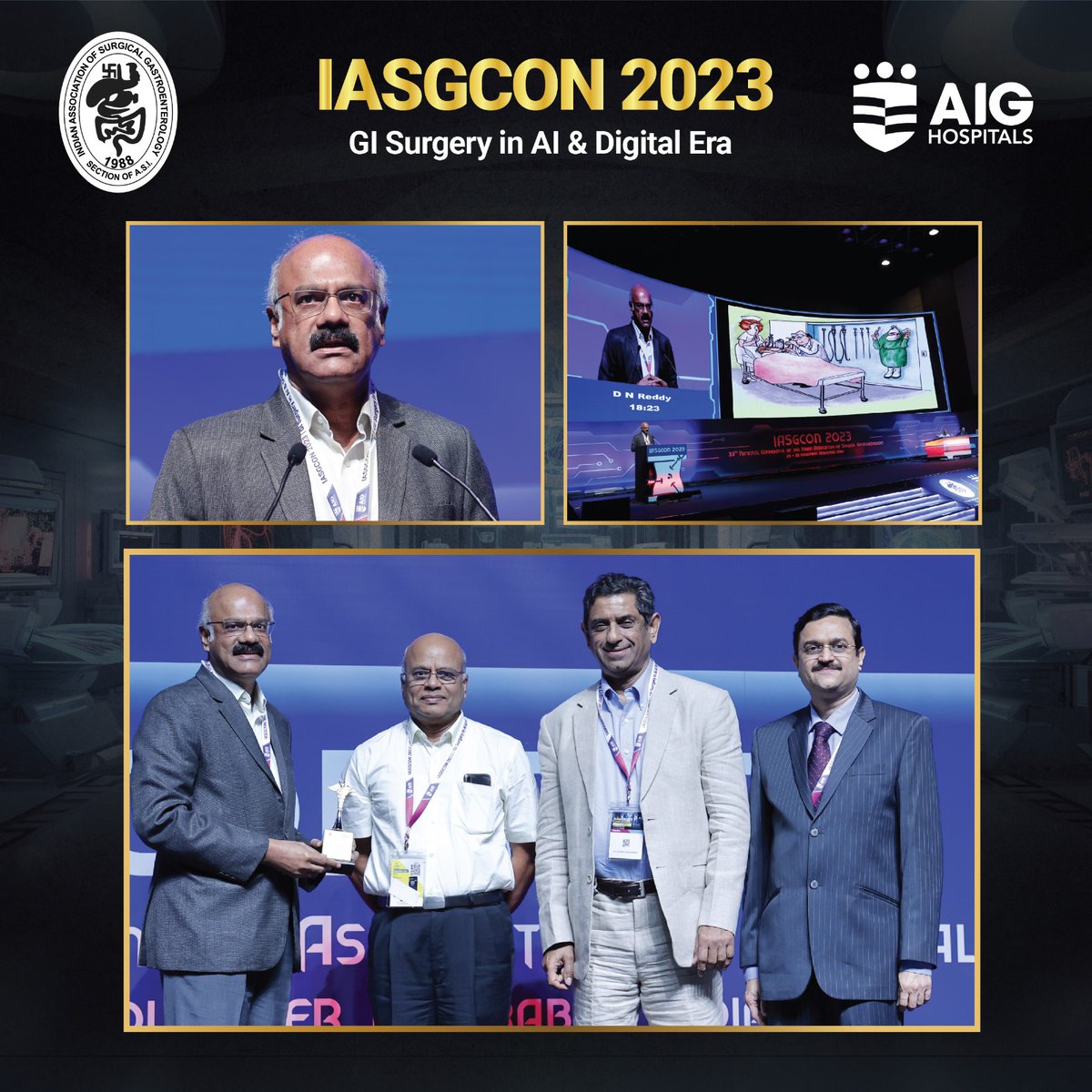 AIGHospitals's tweet image. The starwarts take the stage at the #IASGCON2023 with the #KeynoteLectures and the prestigious #LucknowOration. Dr. #DNReddy, Dr. #CatherineTeh, Dr. #KenethWalker, Dr. #TakeakiIshizawa #AIGHospitals
@gvraoaig @hpbsurgeon1