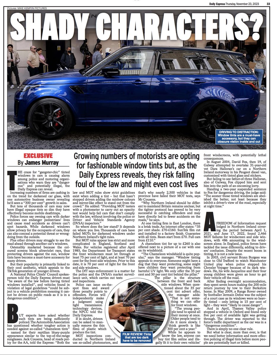 Sensible idea or risk to safety? ICYMI, your #ExpressFeatures piece on the craze for 'gangster chic' tinted car windows... and why it could be concealing crime and causing crashes! WDYT? Thanks to <a href="/TheAA_UK/">The AA</a> among others for insight