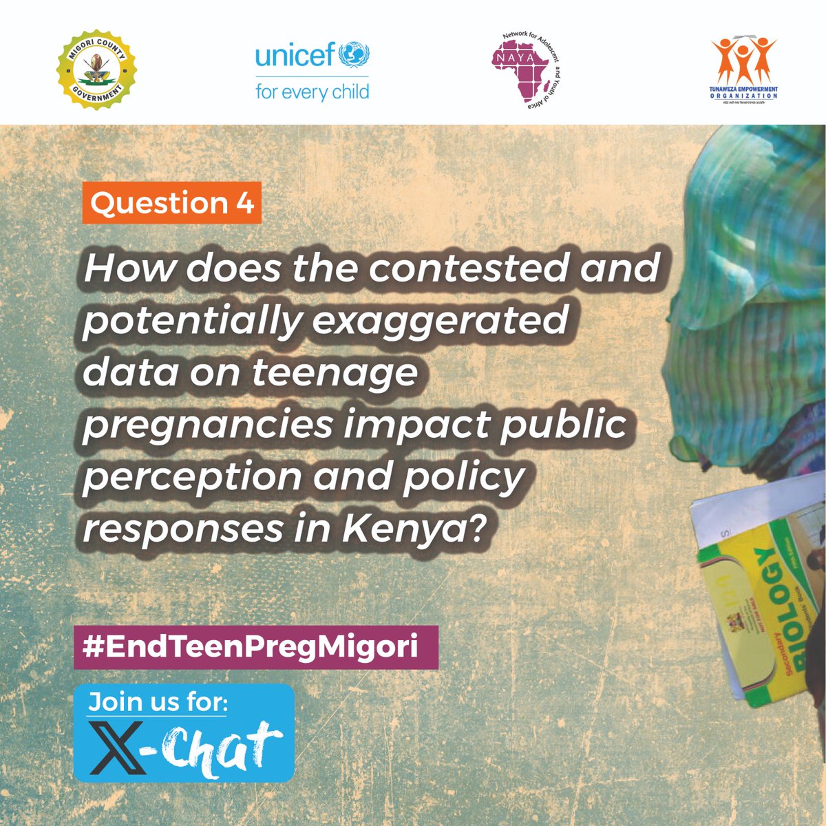 NAYAKenya's tweet photo. @unicefprotects @UNICEFKenya @TunawezaEmpower @UNICEF Q4. How does the contested and potentially exaggerated data on teenage pregnancies impact public perception and policy responses in Kenya? #EndTeenPregMigori 
@UNICEF @TunawezaEmpower @unicefprotects https://t.co/hvSQ8rq9CY