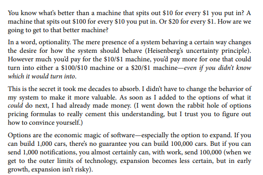 Janmeppe's tweet photo. Reading "Tidy First" by Kent beck and having him rant about options is great! Really cool insights that I never connected (I studied options/financial engineering) and am an MLE now https://t.co/b3HxVmrWG4