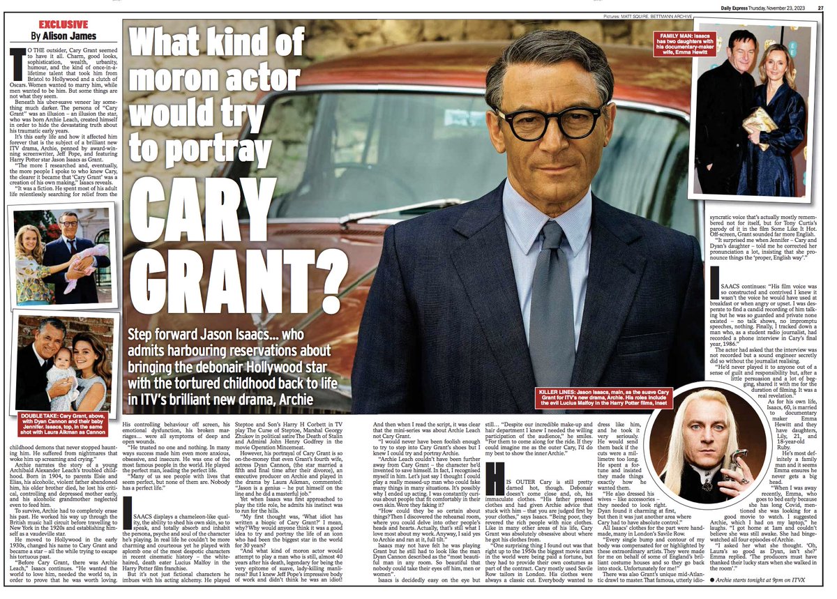 Who watched #Archie on <a href="/ITVX/">ITVX</a> last night? ICYMI, terrific #ExpressFeatures interview by Alison James with its star, the utterly brilliant <a href="/jasonsfolly/">Jason Isaacs</a>, who talks about why his instinct was to say no to the part! Luckily, reader, he changed his mind! Thanks Jason and Alison.