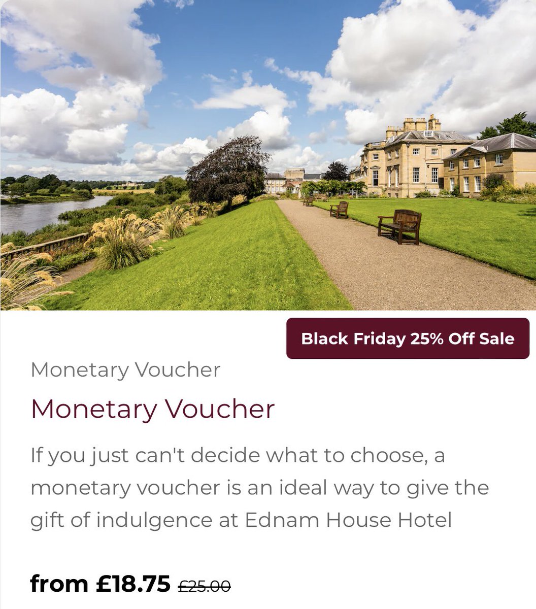 ‼️Black Friday Sale‼️
Save 25% on ALL vouchers from Friday 24th until Monday 27th November. Vouchers valid for 12 months. 
🛍️Browse the Black Friday Sale ednamhouse.wearegifted.co.uk
#kelso #BlackFriday #blackfridaysale