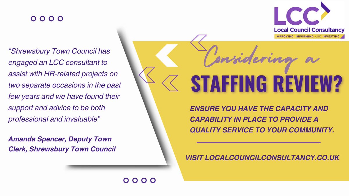 Great feedback for LCC's organisational review🥳

“@ShrewsburyTC has engaged an LCC consultant to assist with HR-related projects on 2 separate occasions in the past few years & have found their support & advice to be both professional & invaluable”

#RecruitmentSuccess #localgov