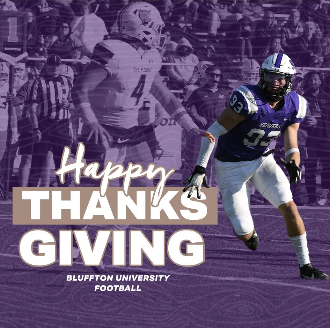 Happy thanksgiving 🦃!! @CoachParkerBU <a href="/BlufftonFB/">Bluffton Football</a> #beavers 💜🤍