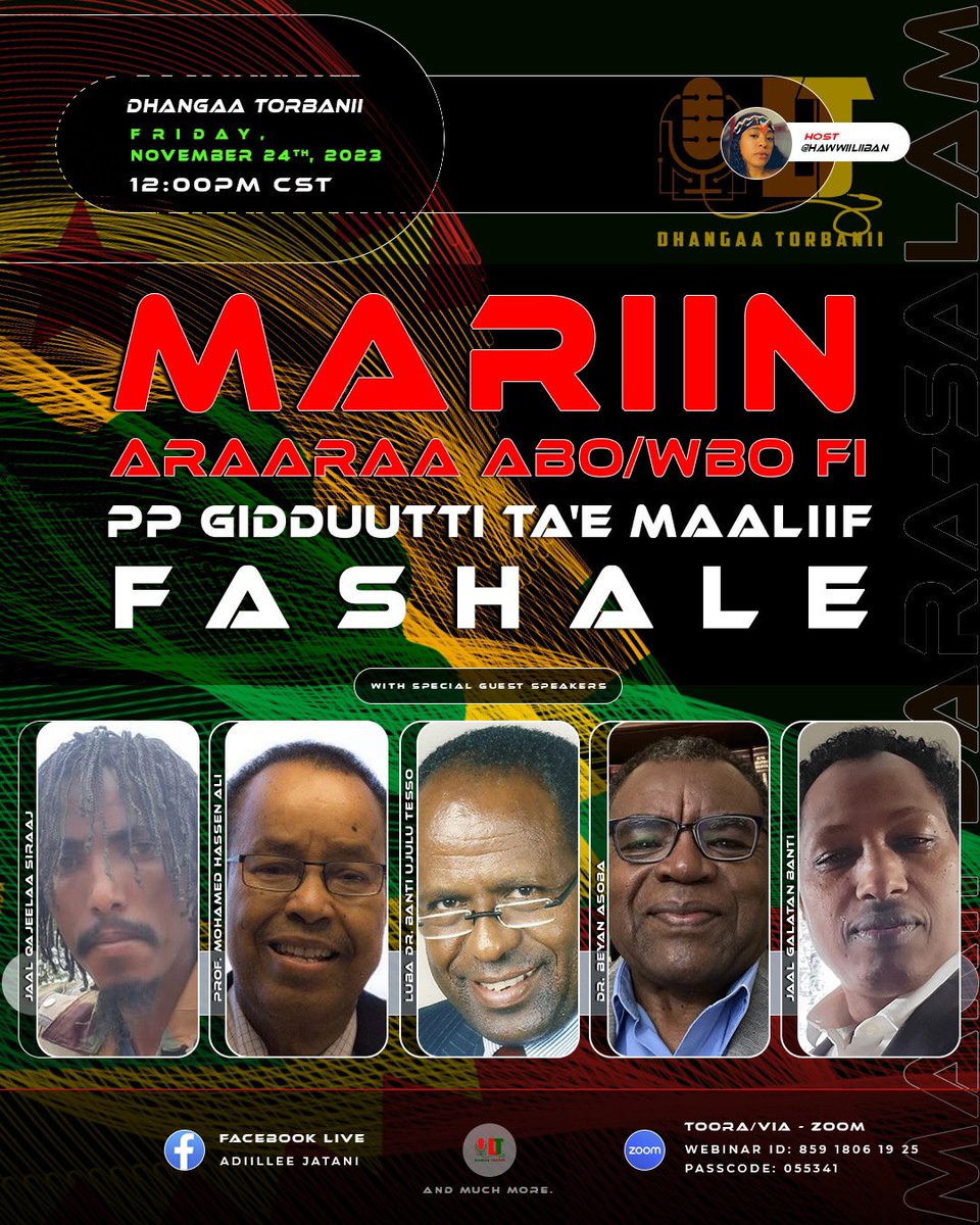hawwiijatani's tweet photo. 📢Oromo X space

Join #DhangaaTorbanii to discover the details of the peace talk in Dar es Salaam and clear your own confusion.

📍Topic:

 Mariin araaraa ABO/WBO fi PP gidduutti ta'e maaliif fashale?

📍🗓
Friday, November 24TH, 2023
12:00 PM  CST https://t.co/j5XiWkJGSd