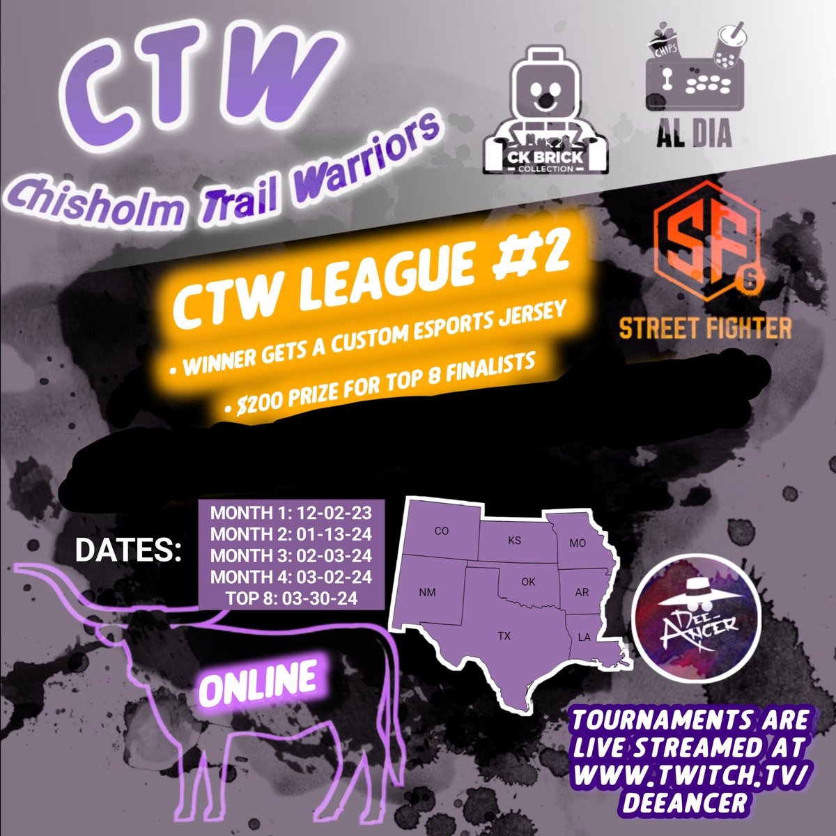 CTW League #2 Announcement. Monthly Online for Southern States. Startgg registration link to be posted soon. 4 monthlies to qualify for the top 8 finals. Join the likes of the CTW #1 Champ @Kyndrix