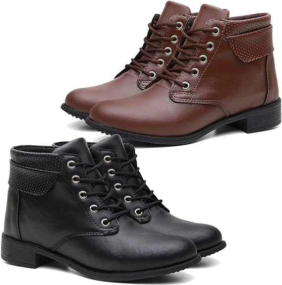 Kit 2 Pares de Bota Feminina Casual Coturno Salto Baixo e Cano Curto