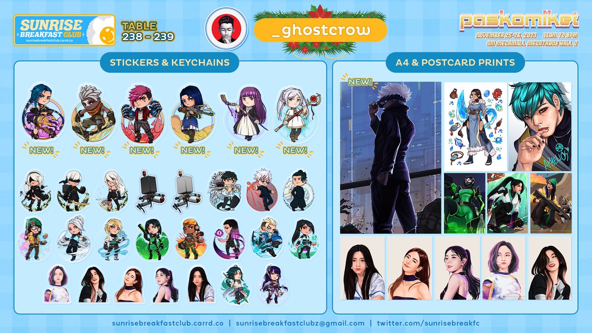 sunrisebreakfc's tweet photo. Check out our line up for Nov 25-26 #PASKOMIKET2023 at SM Megamall, Megatrade Hall 2!  Drop by and say hi at TABLES 238-239~

#sunrisebreakfastclub #supportlocalcreators https://t.co/wLQekKpWWl