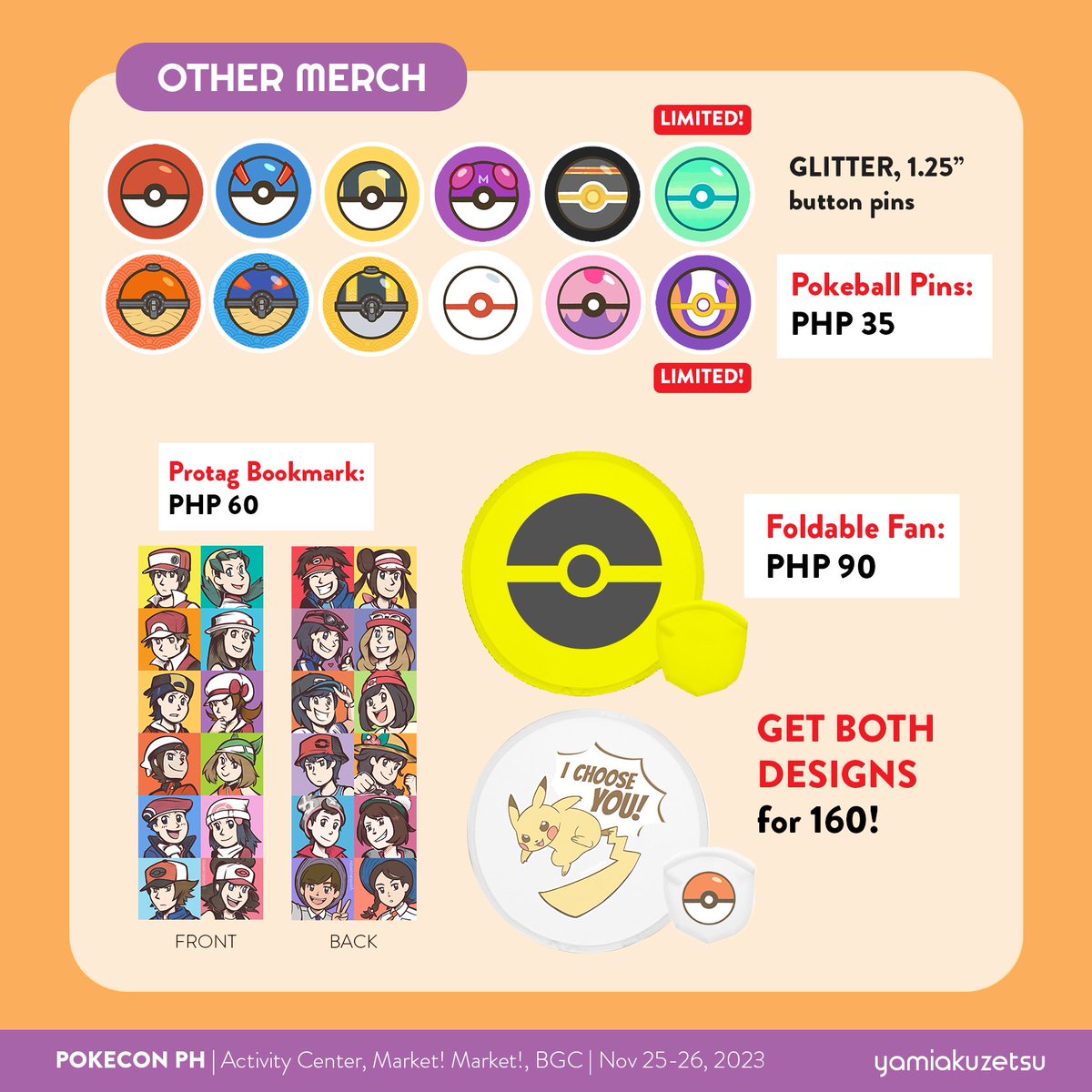 yamiakuzetsu's tweet photo. PRODUCT CATALOG for #PokeConPHMarketMarket! I will be at Table 10 with @stellarite_ ✨

New merch will include:
- Ursaluna Line stickers
- Protagverse sticker sheets
- New &amp; limited Pokeball pins!

See you this weekend, November 25-26, 2023, at Market! Market! BGC! ❤️ https://t.co/oJPMkpwSEV