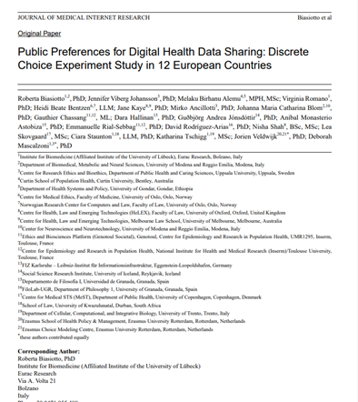 Our paper on preferences for #governance of #healthdata #datasharing is now out! Important findings for evolving discussions on #EHDS jmir.org/2023/1/e47066/