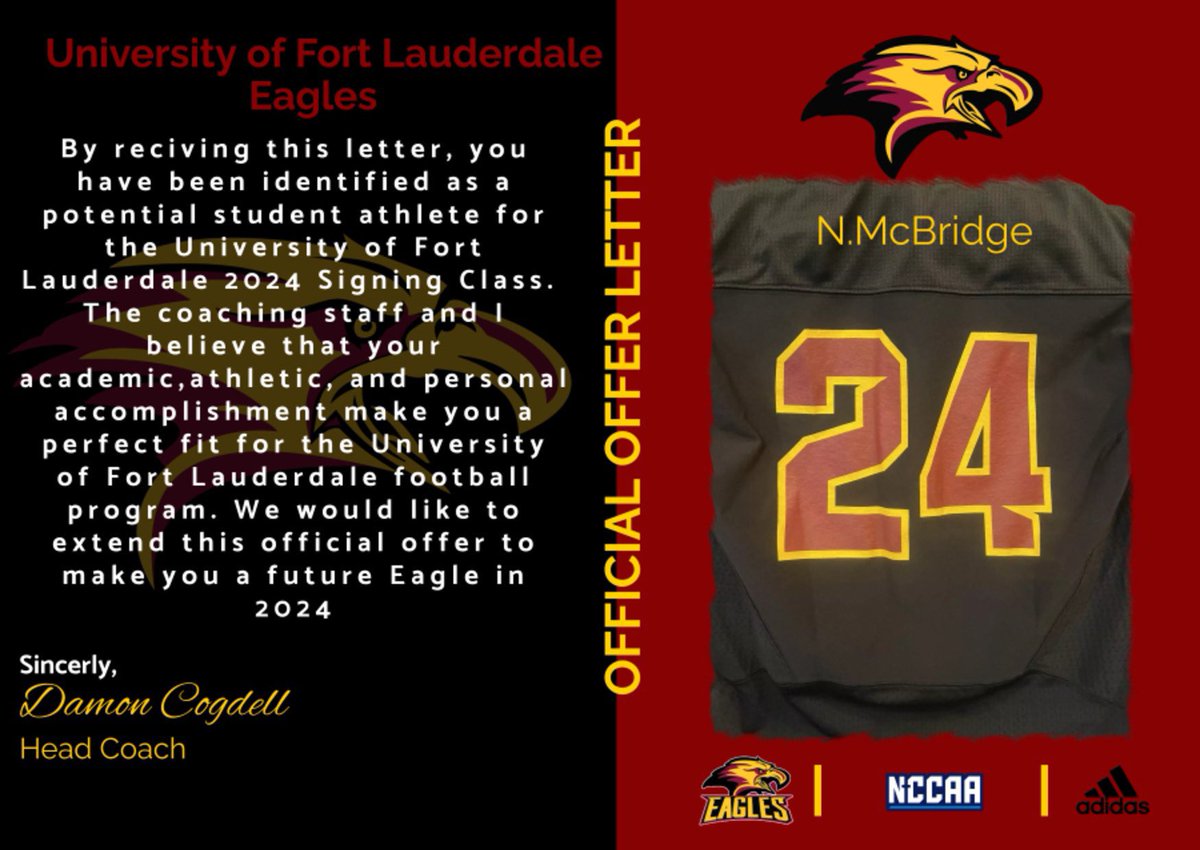 Blessed to receive an offer from the University of Fort Lauderdale! 

<a href="/DamonCogdell/">Damon Cogdell</a> <a href="/CoachMcnair22/">CoachMac</a>