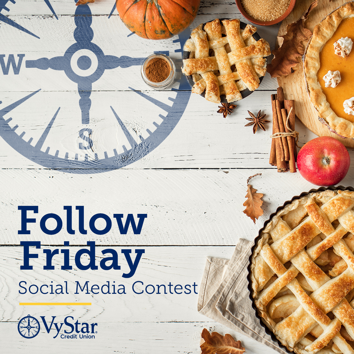 OfficialVyStar's tweet photo. We love Thanksgiving dessert! 🍁🥧🍂 For a chance to win one of 6 $250 Publix® e-gift cards! 🎁🍰 1.  Share a photo or description of your fav Thanksgiving dessert 2. Follow us 3. Use #withVyStar. https://t.co/CAEe1AibSy