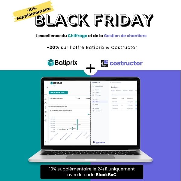 <a href="/Batiprix/">Batiprix</a> et <a href="/Costructor_BTP/">Costructor</a> présentent une nouvelle offre unique au meilleur prix pour simplifier vos #chiffrages et votre gestion #devis #facture #gestiondechantier.

Bénéficiez de 20% de remise + 10% suppl. uniquement aujourd'hui !

Découvrez l'offre : hubs.la/Q029TnBX0