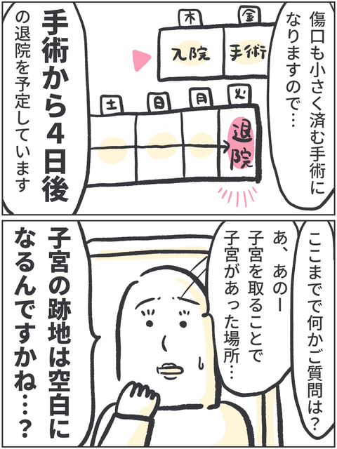 子宮全摘記録③
家族への術前説明。かなり時間を割いてゆっくり解説していただきました。 