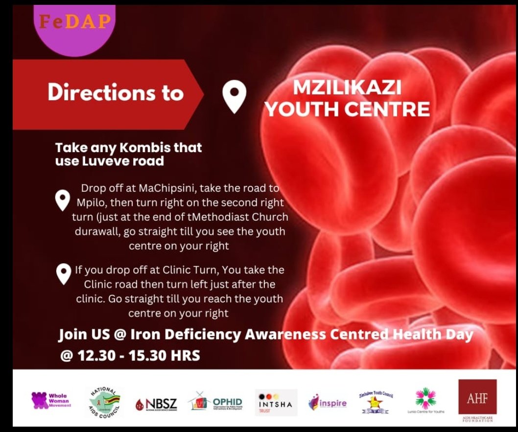 centreforyouths's tweet photo. Do you want to know about Iron Deficiency? Come and  learn about this while you access services, get to network and see different projects being done by young people across Bulawayo https://t.co/t1nNvWpNy9