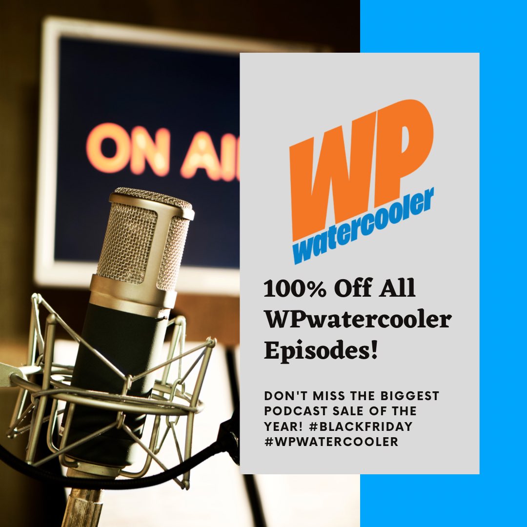 WPwatercooler's tweet photo. WPwatercooler is having a Black
Friday sale. 100% off all WPwatercooler* podcast episodes, 11 years of back catalog content, all yours for free. 

Use Promo code SQUARESPACE at checkout 

*audio and video formats included

https://t.co/yvIoGTJ57y

#blackfriday #cybermonday https://t.co/pXi44vU9g1