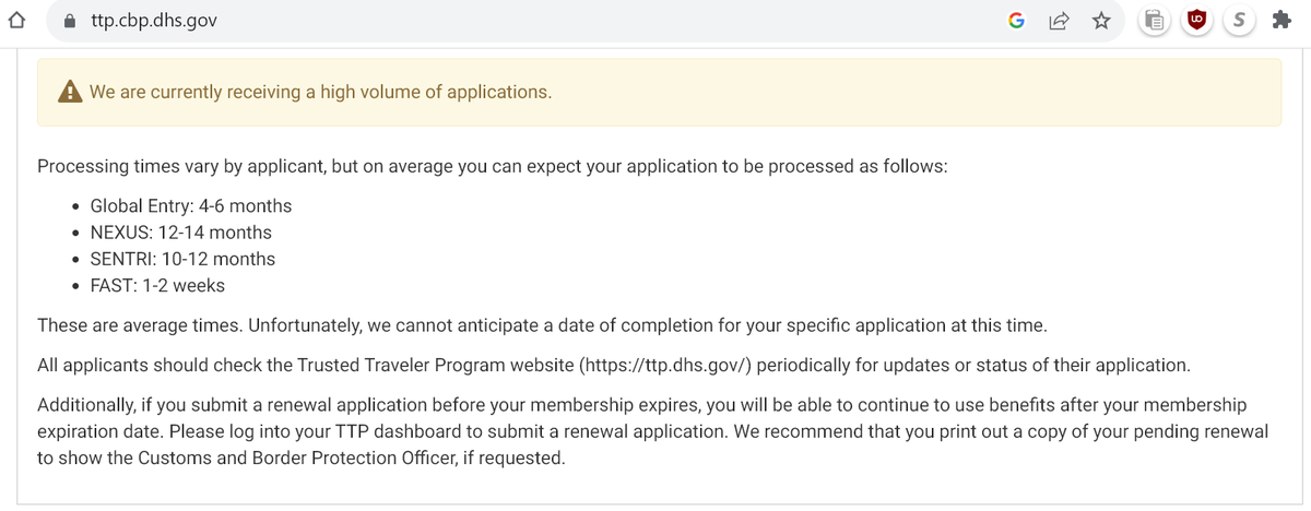 PaulJun's tweet photo. @CCgong Great reminder! Also you can renew starting at 4 years + 1 day, it'll add five years to the end of your term so no downside to renewing as early as you can! It looks like 14 months is for NEXUS so there's still time to get Global Entry for the summer break :D https://t.co/vAB3rMj0dz