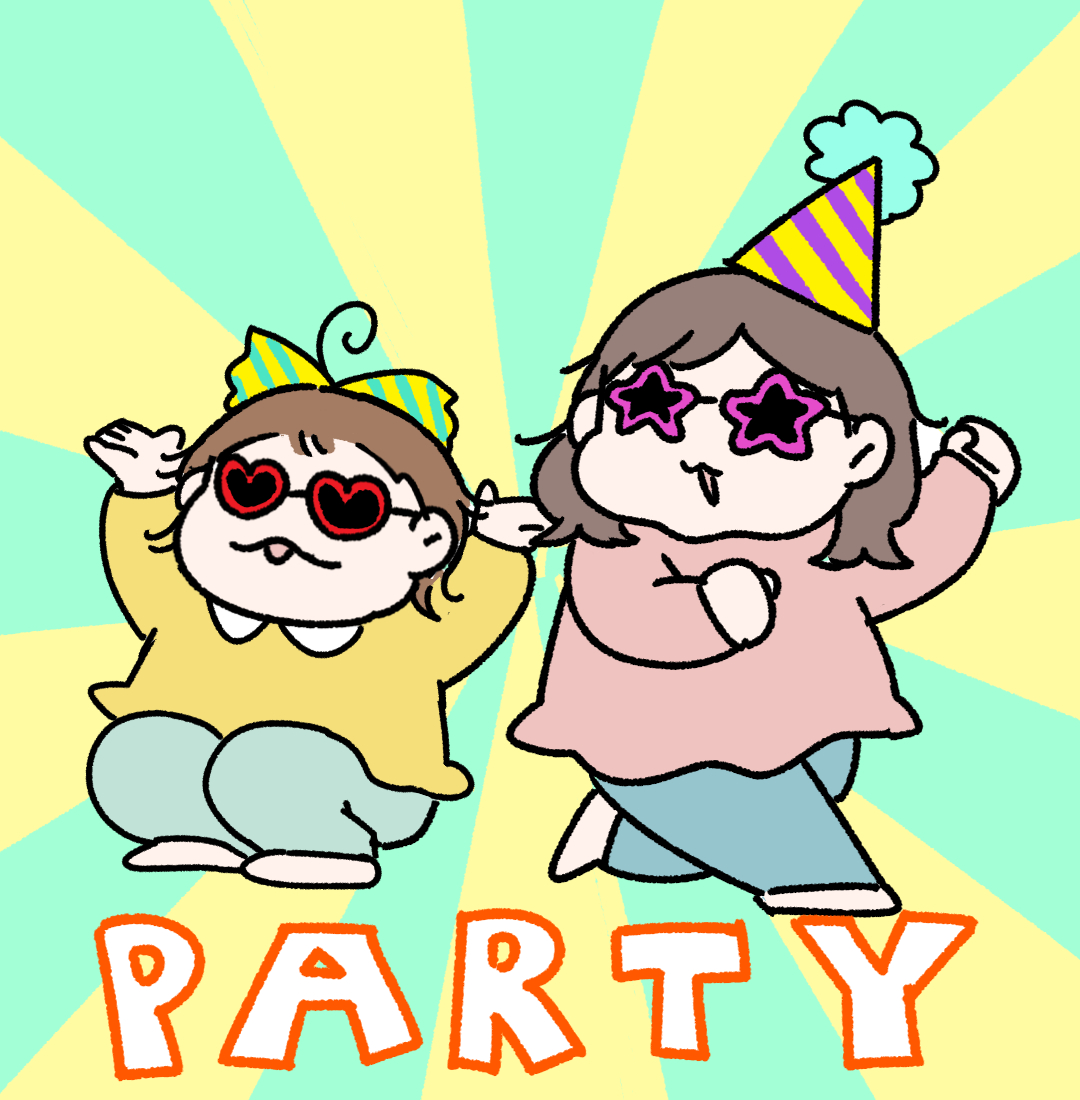 「イラスト置いときます。ご自由にお使いください。PARTYの報告、気持ちだけでもP」|えぽ🍚2児のママのイラスト