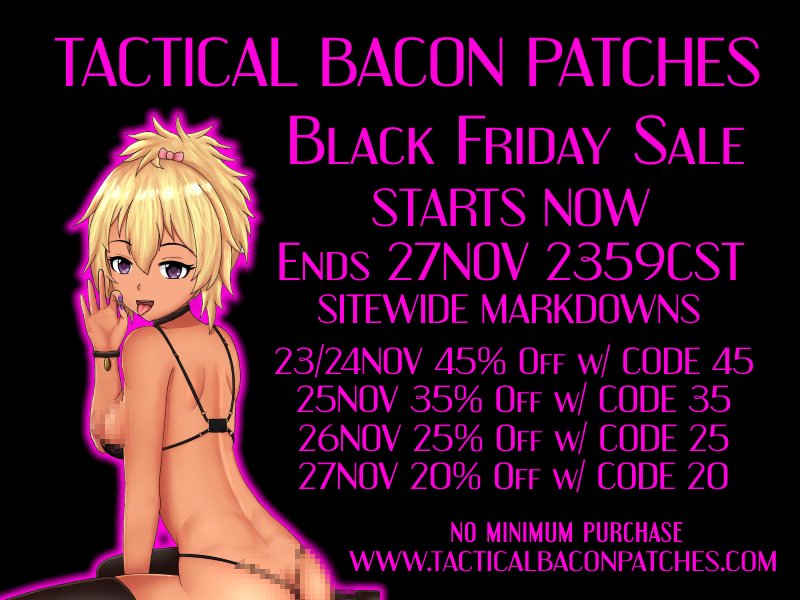 tacbaconpatches's tweet image. We&apos;re lazy so enjoy a modified version of last year&apos;s #bfcm ad! You&apos;ve got 4 days to save, don&apos;t cry to me if you miss it!

#tbpatches #patchtwitter #BlackFriday
