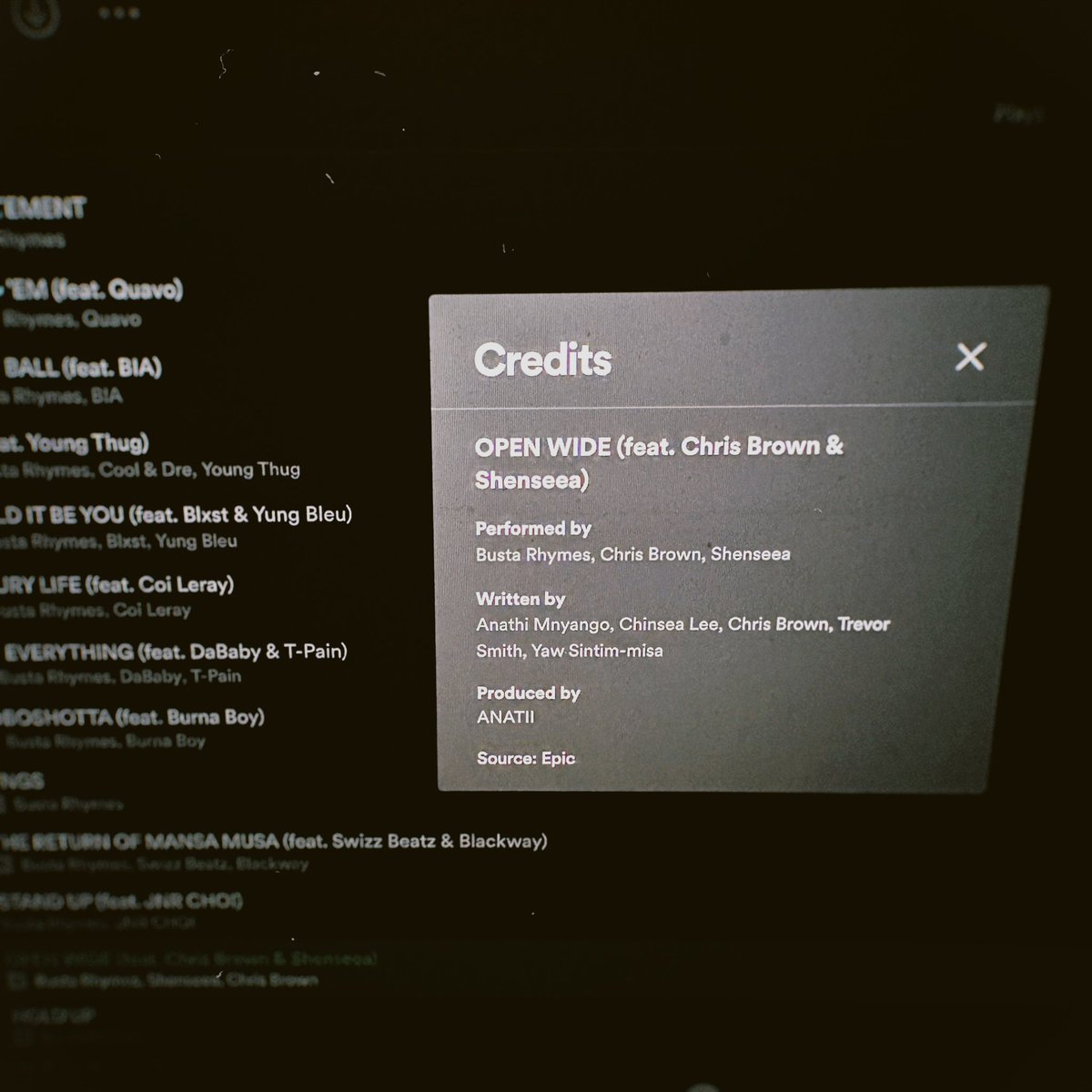 had the honor of producing “OPEN WIDE” featuring <a href="/chrisbrown/">Chris Brown</a> &amp; <a href="/SHENYENG/">Shenseea</a> for my favorite rapper of all time, the dragon <a href="/BustaRhymes/">Busta Rhymes</a> . at a time during the pandemic when I was feeling alone, borderline depressed and uninspired Busta texted me one early morning asking me to call