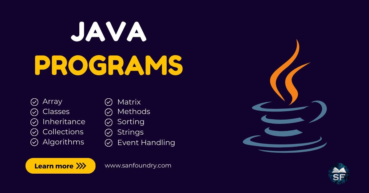 sanfoundry's tweet image. Explore our new article featuring a vast collection of Java programs! Enhance your coding skills with over 1000+ programs suitable for beginners and experts.

Visit Java Programming Article: buff.ly/40S7nO4

#java #programs #javaprogram #interview #sanfoundry