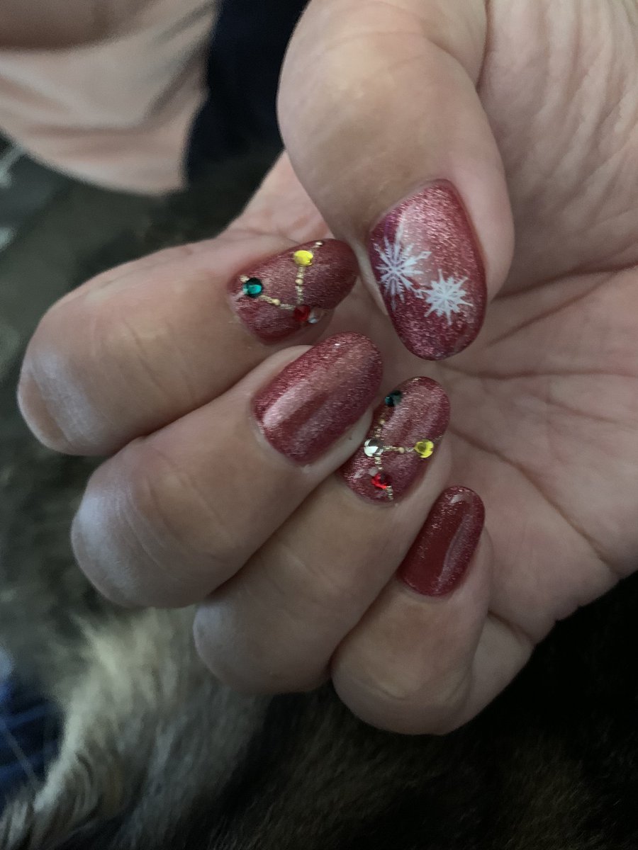 with_shippo's tweet photo. ネイル交換。クリスマスを意識して。
猫にかじられながら撮影。 https://t.co/raPYTWfpmI