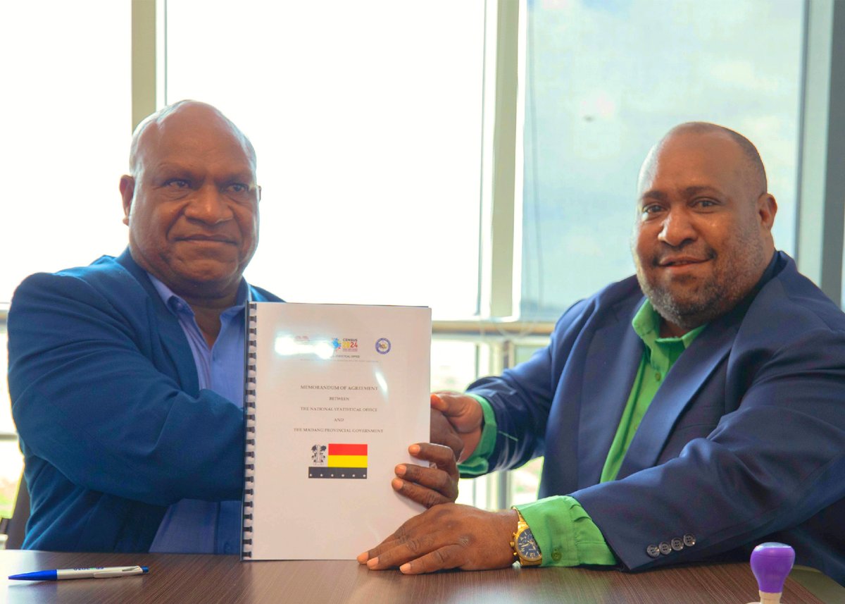 pngstats's tweet photo. 🌟 Big move for Madang! Mr. Frank Lau, our Provincial Administrator, has signed a pivotal MOA with NSO 📊. This marks a new era in census operations in Madang, enhancing data collection and resource sharing. #Census2024
 See story here - https://t.co/L7CWhDtssM https://t.co/x6Aph2ouq0