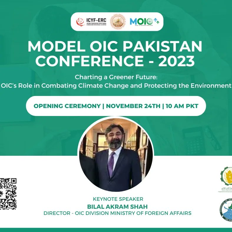 PakMOIC's tweet photo. #HappeningNow the Opening Ceremony of Model OIC Pakistan Conference titled ' Charting a Greener Future: OIC’s Role in Combating Climate Change &amp; Protecting the Environment' co-organized by @icyferc &amp; in partnership with @IOFS_KZ &amp; @IRSIslamabad. https://t.co/LW4vkUzSpo