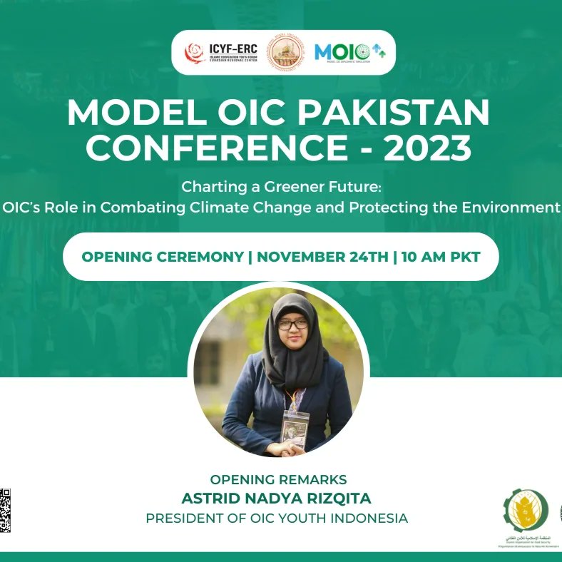 PakMOIC's tweet photo. #HappeningNow the Opening Ceremony of Model OIC Pakistan Conference titled ' Charting a Greener Future: OIC’s Role in Combating Climate Change &amp; Protecting the Environment' co-organized by @icyferc &amp; in partnership with @IOFS_KZ &amp; @IRSIslamabad. https://t.co/LW4vkUzSpo
