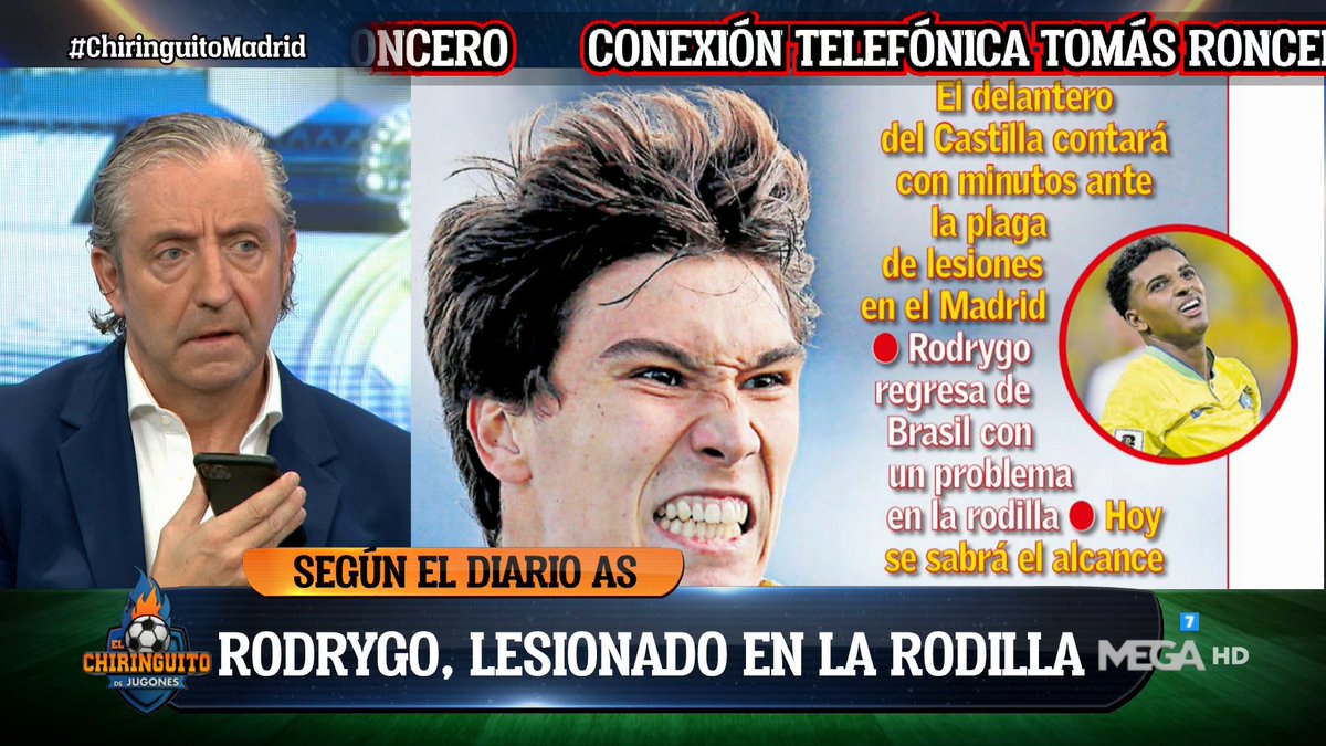 🚨💣 توماس رونسيرو (أس) :  "هناك قلق في النادي بشأن رودريجو، لقد وصل بركبة متورمة". #RealMadrid