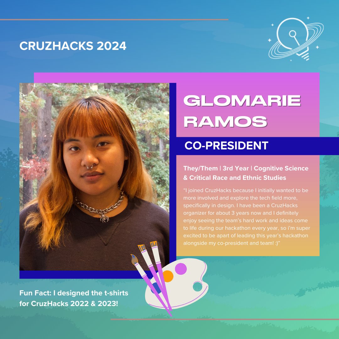 Meet our 2024 Co-President, Glo! Stay tuned to meet more of the CruzHacks 2024 team!💡💙 Click the link in our bio to fill out this year’s Hacker Applications and be part of our extraordinary event! #CruzHacks #CruzHacks2024 #SantaCruz #UCSC #hackathon