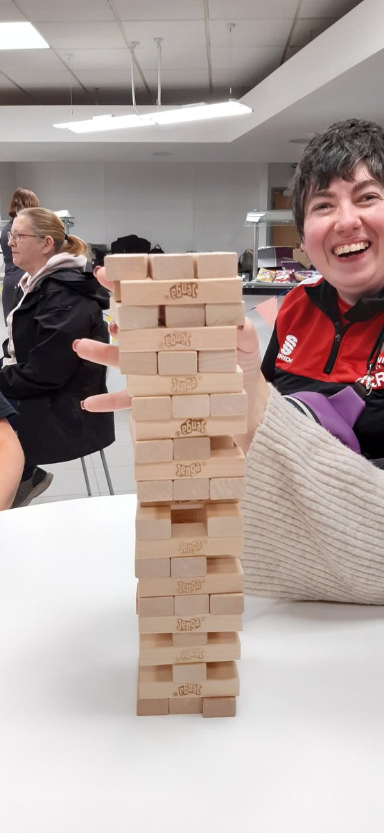 Celebrating <a href="/SheffieldSmash2/">Sheffield Smashers</a> 12th birthday with a games night <a href="/irwinmitchell/">Irwin Mitchell</a>! Rachel,  from <a href="/BocciaEngland/">Boccia England</a> 's players pathway, took on the precarious jenga tower!
